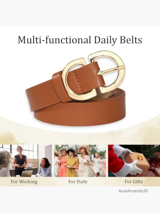 4 Pack Leather Belts for Women with Gold Buckle - Multipack Dress Waist Belt main image 7